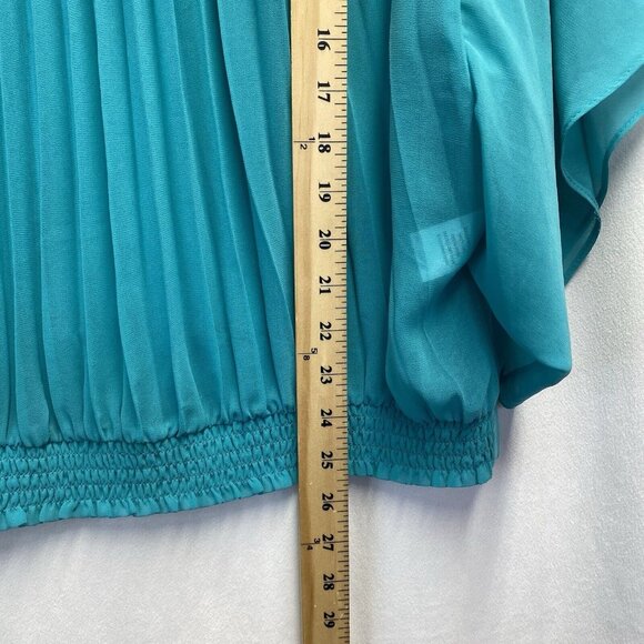 Daniel Rainn Pleated Sheer Batwing Sleeves Blouse Women Large Green Smocked Back - Picture 10 of 16